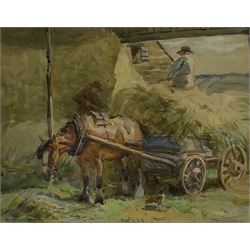 John Atkinson (Staithes Group 1863-1924): 'Loading the Haycart Hinderwell' Nr. Whitby, watercolour signed, titled verso 24cm x 31cm