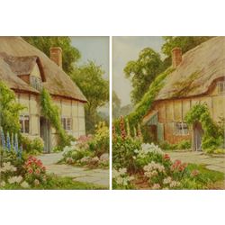Sidney Valentine Gardner (Staithes Group 1869-1957) Thatched Cottage Gardens, pair watercolours signed 23cm x 16cm (2)