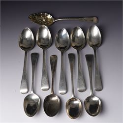 Set of six George III silver dessert spoons with bright cut stemsLondon 1818 Maker Thomas ...
