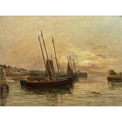 John Hamilton Glass (Scottish 1820-1885): 'Fishing Boats Waiting for the Tide', oil on canvas signed, titled on the stretcher 45cm x 60cm