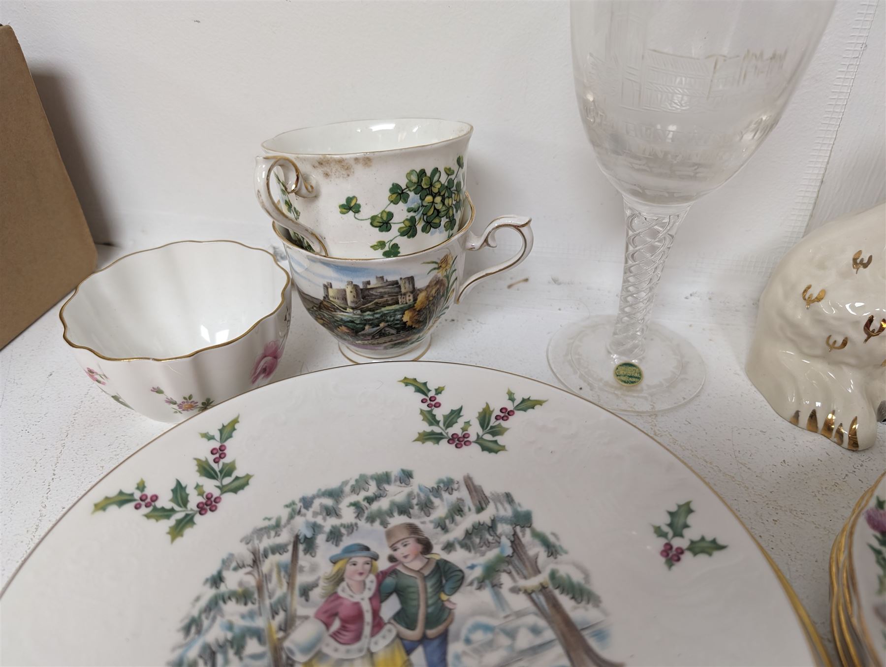 Pair of Beswick staffordshire style King Charles Spaniels, together with Royal Albert teacups, etc 