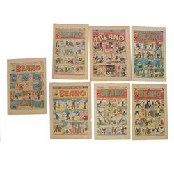 Seven 1940s and 50s The Beano comics, including 1941 issue no.166 propaganda war issue, wi...