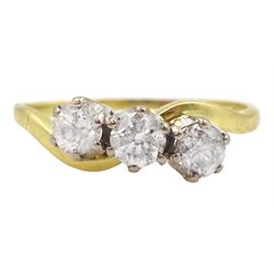 18ct gold three stone round brilliant cut diamond ring, total diamond weight 0.90 carat