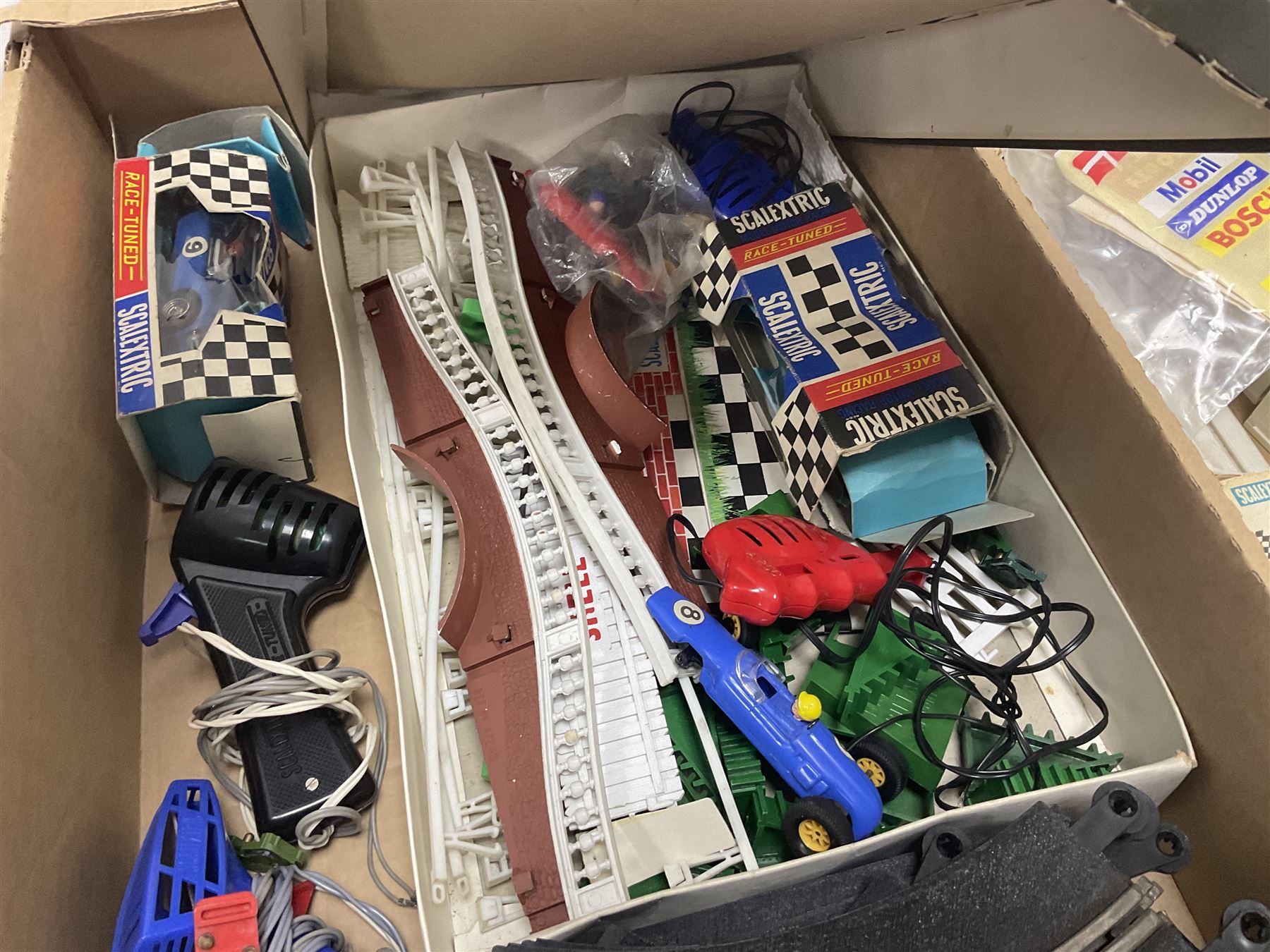 Scalextric - large collection of cars, track accessories and figures, in four boxes 