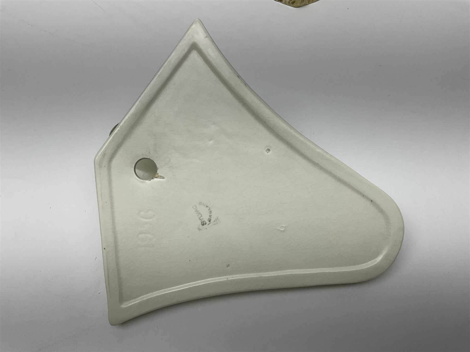 Sylvac budgieregar wall pocket, together with other Sylvac cermics including swan vases, blue tit vase and a frog figure etc, all with printed or impressed marks beneath, and a Poole Pottery cat figure, with printed mark beneath, wall pocket H22cm