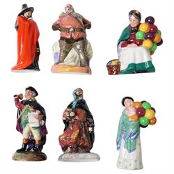 Collection of Royal Doulton figures, including miniatures The Balloon Seller HN2130, The Old  Balloon Seller HN2129, Good King Wenceslas etc, together with a Coalport figure and others 