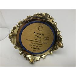 Four limited edition Franklin Mint House of Fratelli Coppini crosses, to include Majestic Cross, Sacred Cross, Star of Hope Jewelled Cross and The Gates to Paradise Cross, all under glass domes, H13cm