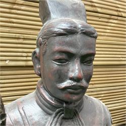 Pair of large terracotta warriors holding a spear (H150cm) - THIS LOT IS TO BE COLLECTED BY APPOINTMENT FROM DUGGLEBY STORAGE, GREAT HILL, EASTFIELD, SCARBOROUGH, YO11 3TX