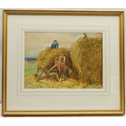 John Atkinson (Staithes Group 1863-1924): 'Stacking Hay', watercolour signed and titled 27cm x 37cm
