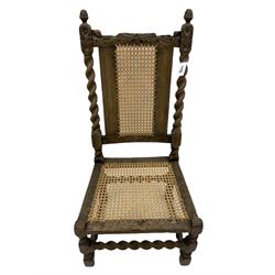 Early oak barley twist chair and a carved chair