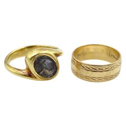 18ct gold opal ring, stamped 750 and a 9ct gold band, hallmarked