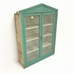 19th century painted pine wall cupboard, two glazed doors enclosing three shelves, W77cm, H105cm, D25cm
