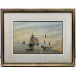 William Frederick Settle (Hull 1821-1897): Fishing Boats on the Shore at Flamborough, watercolour signed with monogram and dated '87, 22cm x 34cm