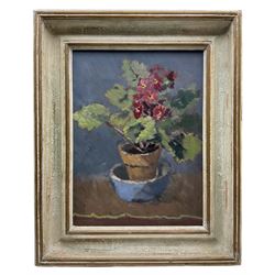 Rev CW Hopkins (British Early/Mid 20th century): Still Life of Flowers in a Pot, oil on canvas labelled verso 40cm x 30cm