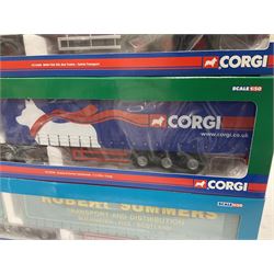 Corgi - three 'Hauliers of Renown' limited edition 1:50 scale heavy haulage vehicles comprising CC13803 Mercedes-Benz Actros Curtainside Robert Summers Transport Limited; and CC13406 MAN TGA XXL Box Trailer Saints Transport; all boxed (3)