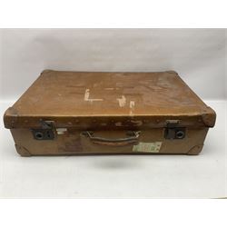 Leather suitcase together with three wooden boxes, suitcase D43cm 