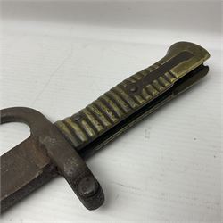 WWI Remington Pattern 1913 bayonet, the 43cm fullered blade with various marks to the ricasso including date code 11 16; in leather covered scabbard with various stamps including JWB 17 L58cm overall; and a French Model 1866 sabre bayonet (no scabbard)
