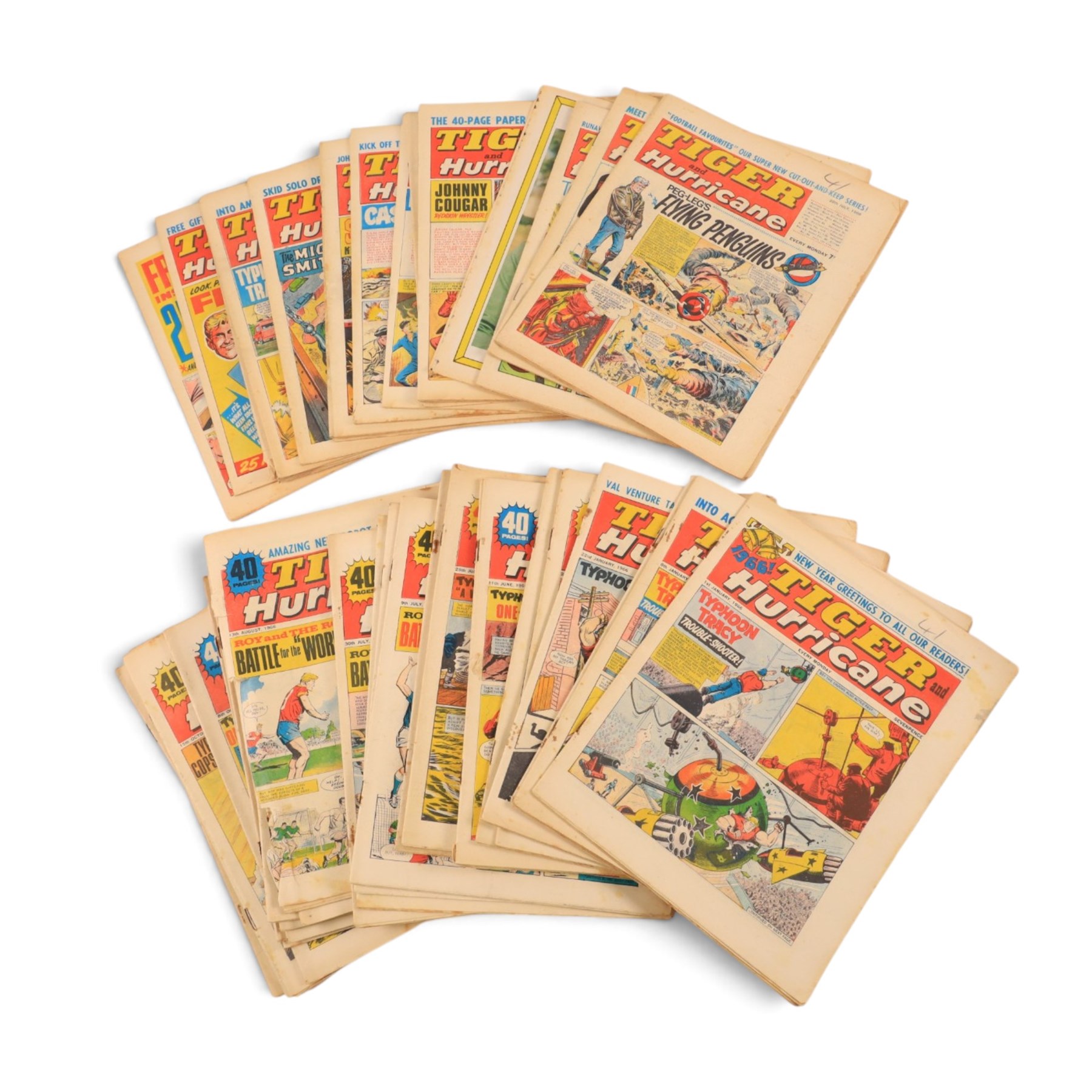 Collection of 1960s Tiger and Hurricane comics, comprising twenty-one 1965 issues, thirty-six 1966 issues, twenty 1967 issues, seventy-three 1968 issues and twenty-one 1969 issues (approximately 171)