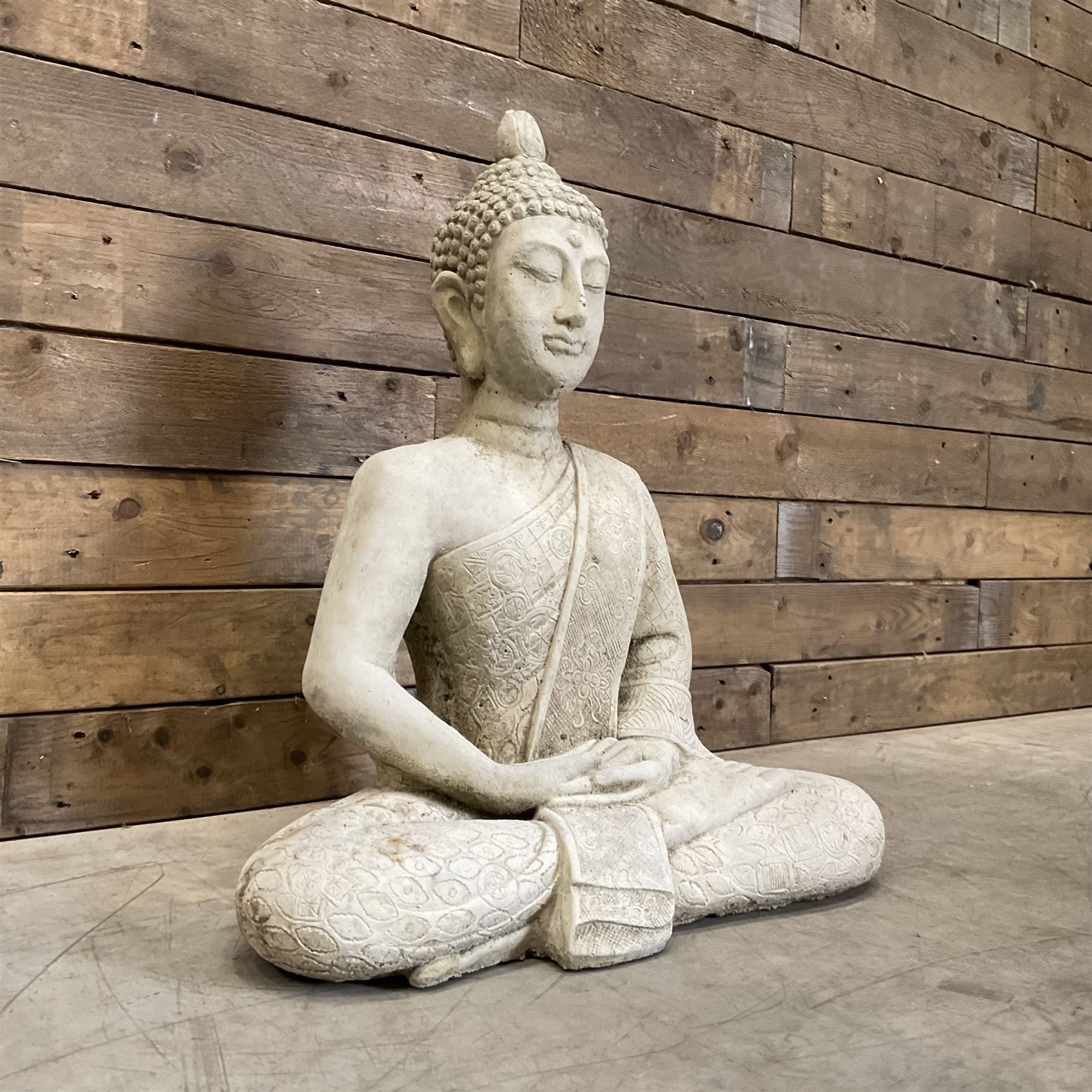 Composite garden Buddha figure and two gargoyle figures (3)