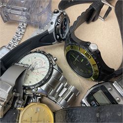 Collection of wristwatches, makers including Bulova and Ingersoll, and some watch makers equipment including glasses, vice and watch back opener