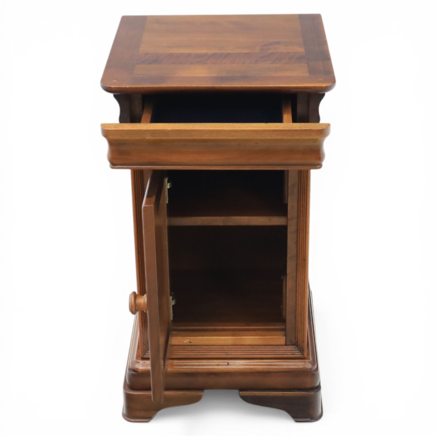 Willis & Gambier - 'Louis Philippe' French cherry bedside chest, with frieze drawer with moulded edge pull, above a single cabinet door, raised on bracket feet