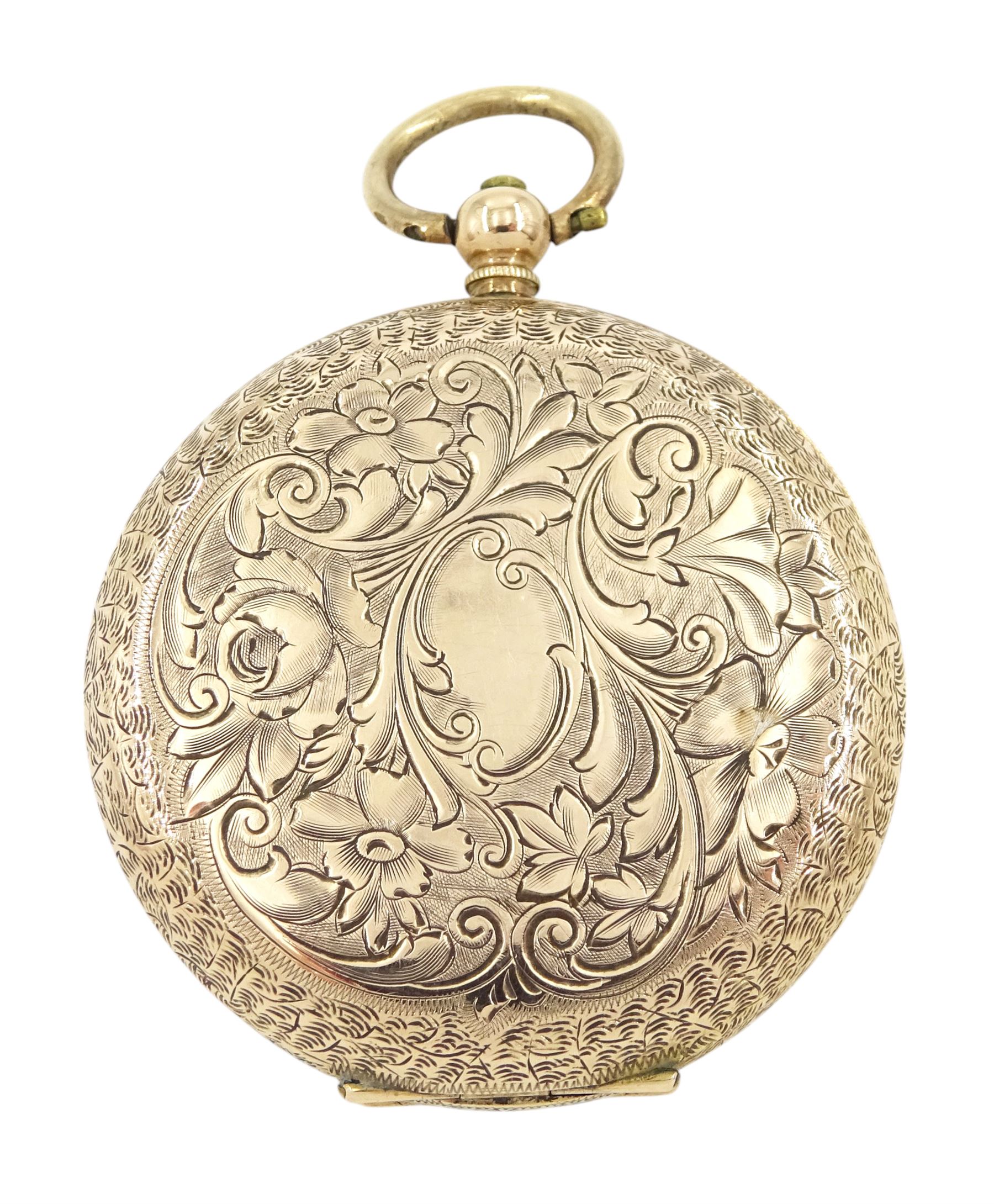 19th century 14ct gold key wound cylinder pocket watch, gilt dial with Roman numerals, stamped 14c