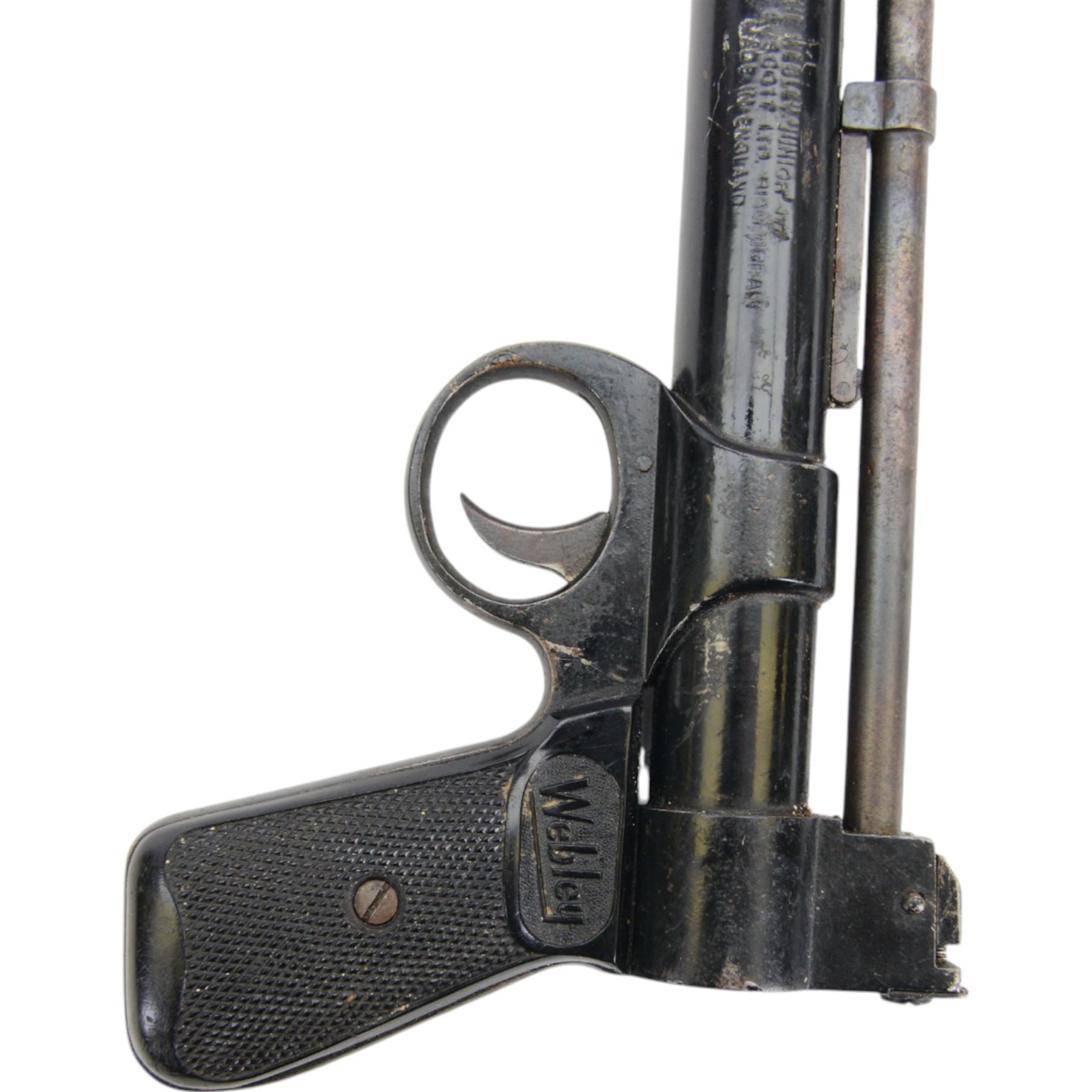 Webley Junior .177 air pistol, circa 1950, batch 223, the air chamber marked The Webley Junior .177  Webley & Scott Ltd. Birmingham Made in England, H13cm, L18cm
