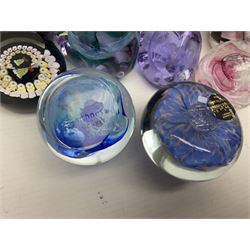Caithness paperweights, to include Miniature Bell, Cauldron, Space Flower, Congratulations Streamer etc, together with other paperweights, glass vases and art glass
