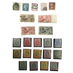 Stamps including various King Edward VII Sothern Nigeria values, King George V Great Britain seahorses and a small number of Queen Victoria Great British stamps, housed in three stockcards