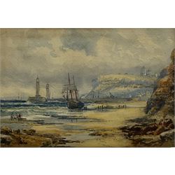 Robert Ernest Roe (British 1852-c1921): Unloading on the Beach at Whitby, watercolour signed 17cm x 24cm