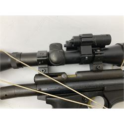 Crosman .22 air rifle with gas cylinder, model AS2250, with bolt action, skeleton stock, moderator and Hawke 4x32 telescopic sight with infra red facility, serial no.803B11493, L88.5cm