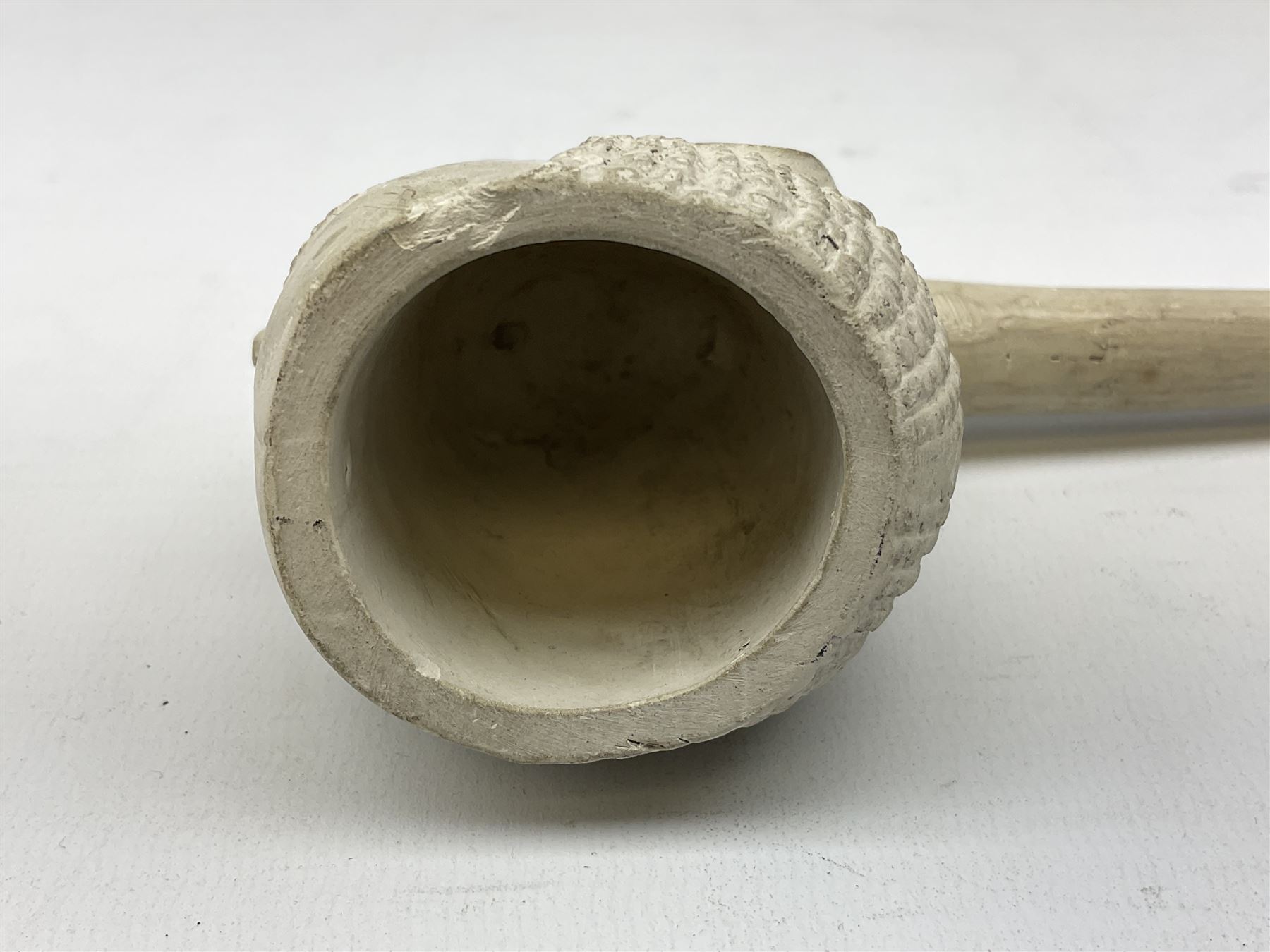  Early Victorian marriage mug for Thomas and Caroline Parkinson dated 11th Sept. 1845 Hull H8cm, similar christening mug for their daughter Hannah Matilda, blue/white transfer printed pot lid with base for Francis Earle, Pharmaceutical Chemist, 22 Market Place, Hull with central study of Holy Trinity Church and clay pipe, the bowl as man's head (4)  