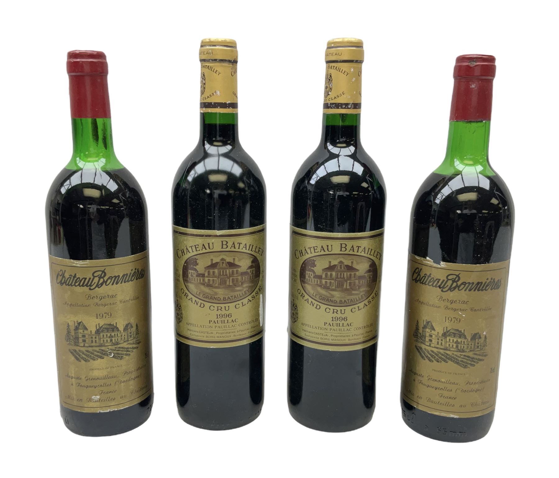 Chateau Batailley, 1996 Pauillac, Grand Cru Classe, 750ml, 12.5% vol, two bottles, together with two bottles Chateau Bonnieres 1979 Bergerac