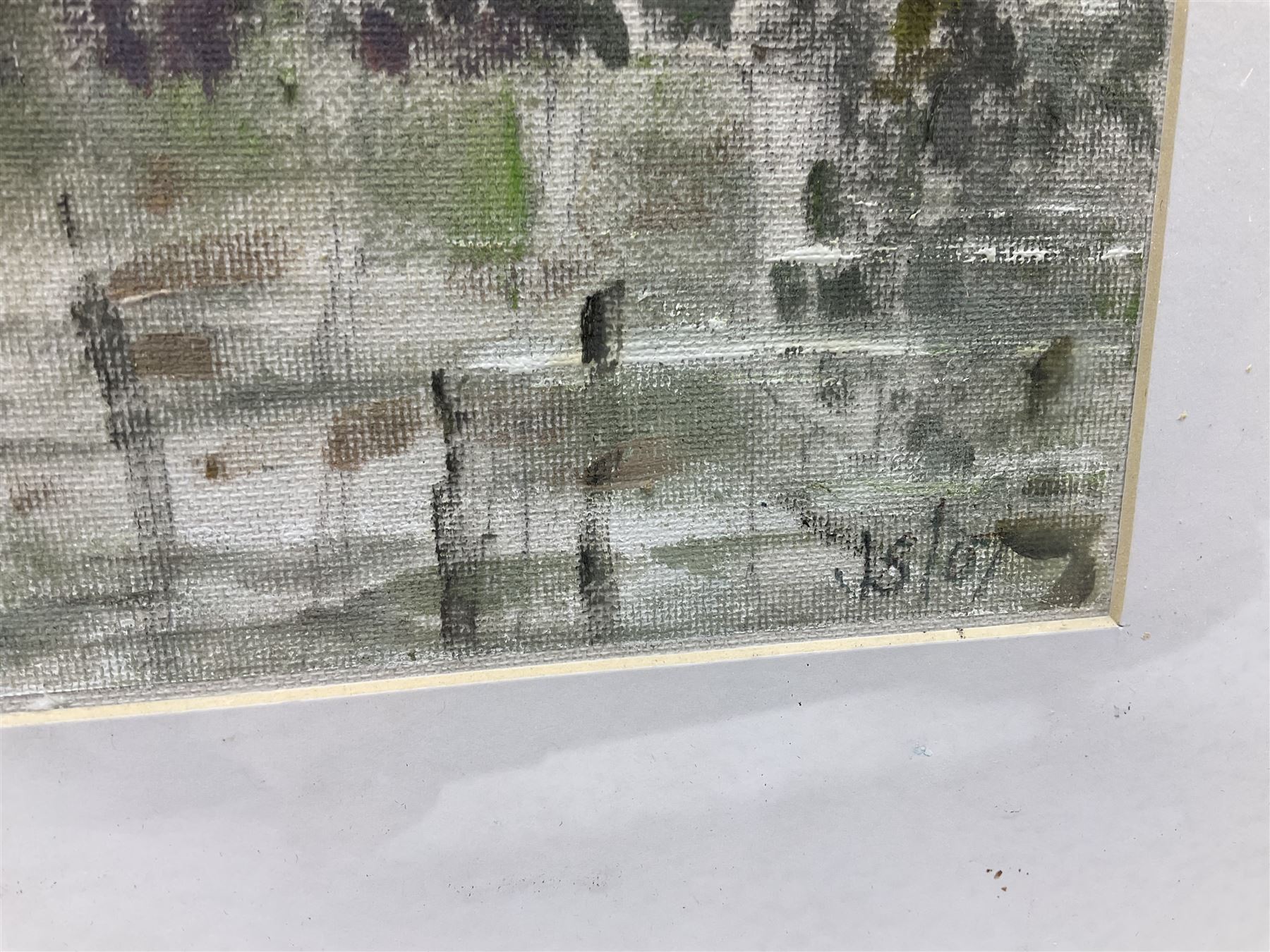 John Squire ARIBA (British Contemporary): Canal Bridge, mixed media on linen laid on board signed with initials and dated '07, studio label verso with artist's address Heckmondwike, West Yorks verso 41cm x 55cm