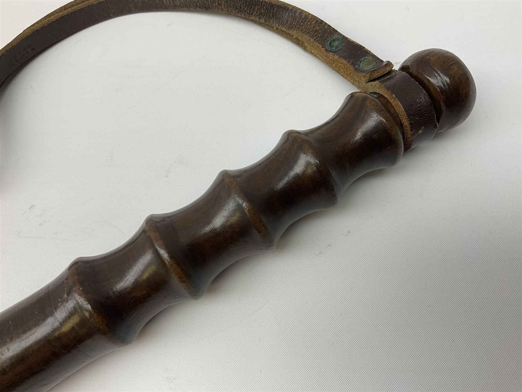 Three police turned hardwood truncheons comprising two patrol truncheons and WPC short truncheon (3)