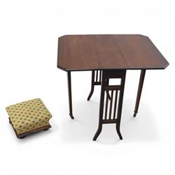 Small Pembroke table and upholstered kneeling stool (Stool: 29cm x 29m x 14cm)