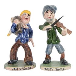 Ten Will Young studio pottery 'Widecombe Fair' figures, including Danil Whiddon and Arry Awke on bench, Peter Gurney, Bill Brewer, Peter Davey, Old Uncle Tom Cobley, Tom Pearse, Arry Wake, Danil Whiddon and Jan  Stewer, all with signatures to base, H10cm