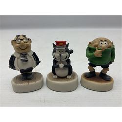 Thirteen Robert Harrop figures from the Beano Dandy collection, comprising Yo-Yo Collectors Piece 1996, Desperate Dan BD03, Cuthbert Cringeworthy BD08, Teach BD06, 'Erbert BD14, Toots BD12, Winston BD17, Fatty BD07, Dennis The Menace BD01, Dennis the Menace Fishing BD806, Sydney BD13, Wilfrid BD15 and Plug BD11