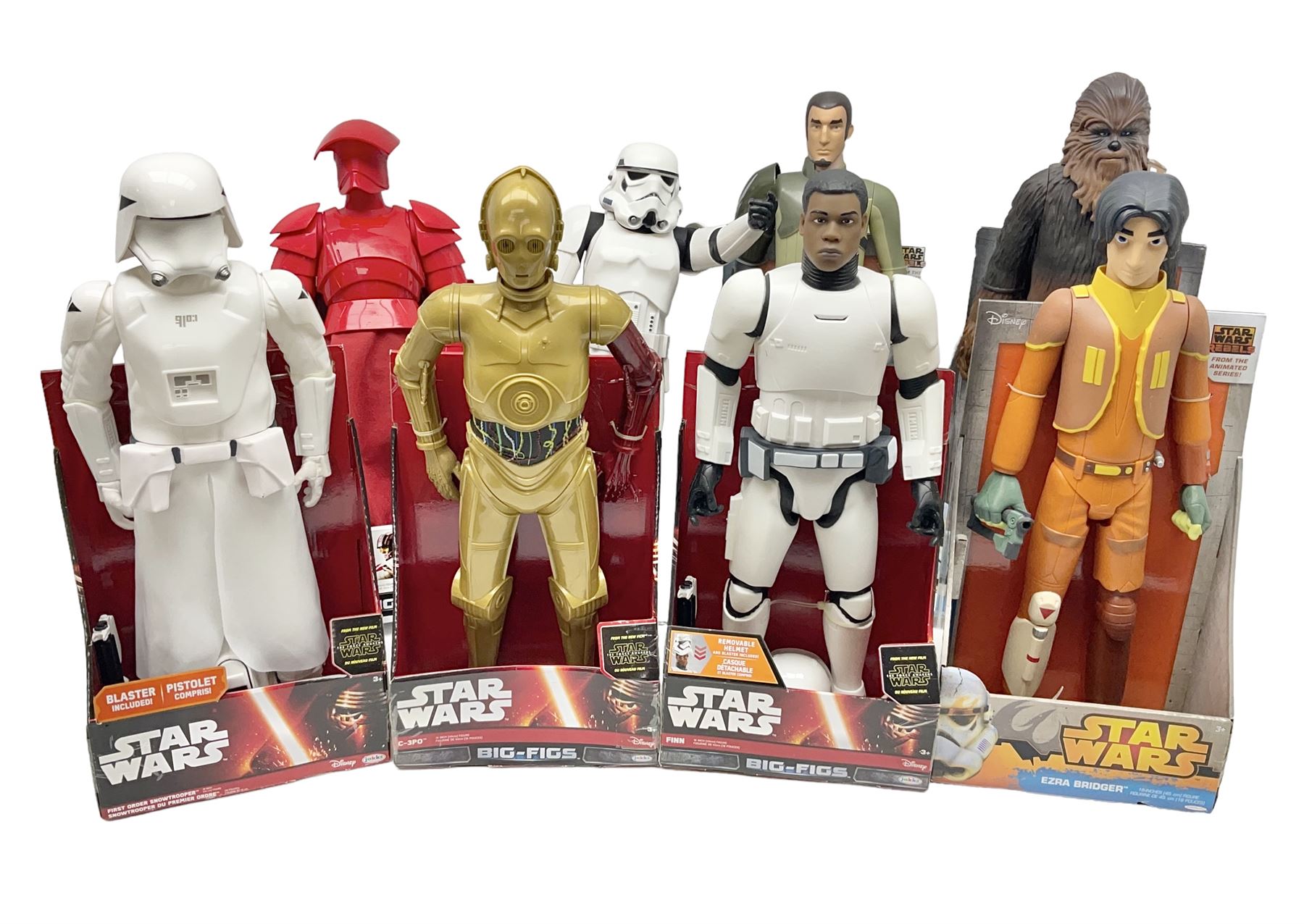 Star Wars - seven Jakks Pacific Big-Figs comprising Praetorian Guard, Chewbacca, Finn, C-3PO, First Order Snowtrooper, Ezra Bridger and Kanan Jarras; all boxed with factory fixings; and another unboxed Stormtrooper (8)