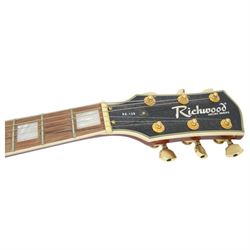 Richwood Artist Series RE-129 electric guitar, in natural finish, contained within a Fender soft carry case, guitar length L99cm