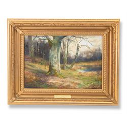 William Lakin Turner (British 1867-1936): 'A Bend in the River Leven - Cumbria', oil on canvas signed and dated 1901, titled on gallery label verso 23cm x 34cm 
Provenance: with Ashleigh House Fine Art & Antiques, Saffron Walden, label verso
