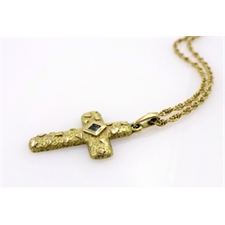  Sapphire set gold cross pendant, the necklace hallmarked 18ct  