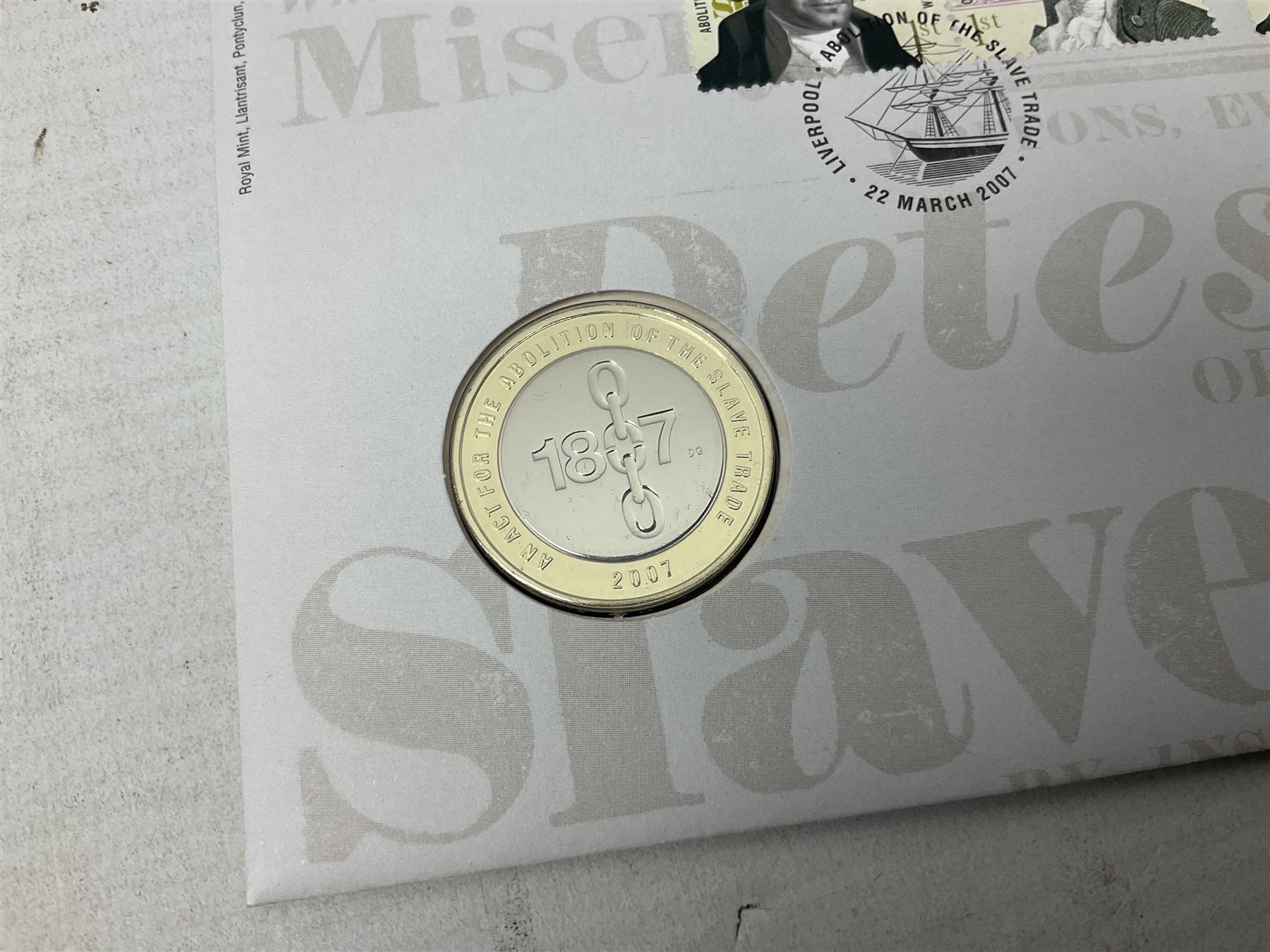 Seven The Royal Mint Royal Mail two pound coin covers, including 1999 'Rugby World Cup', 2003 'DNA Discoveries', 2004 'Classic Locomotives', 2007 '300th Anniversary of the Act of Union' etc