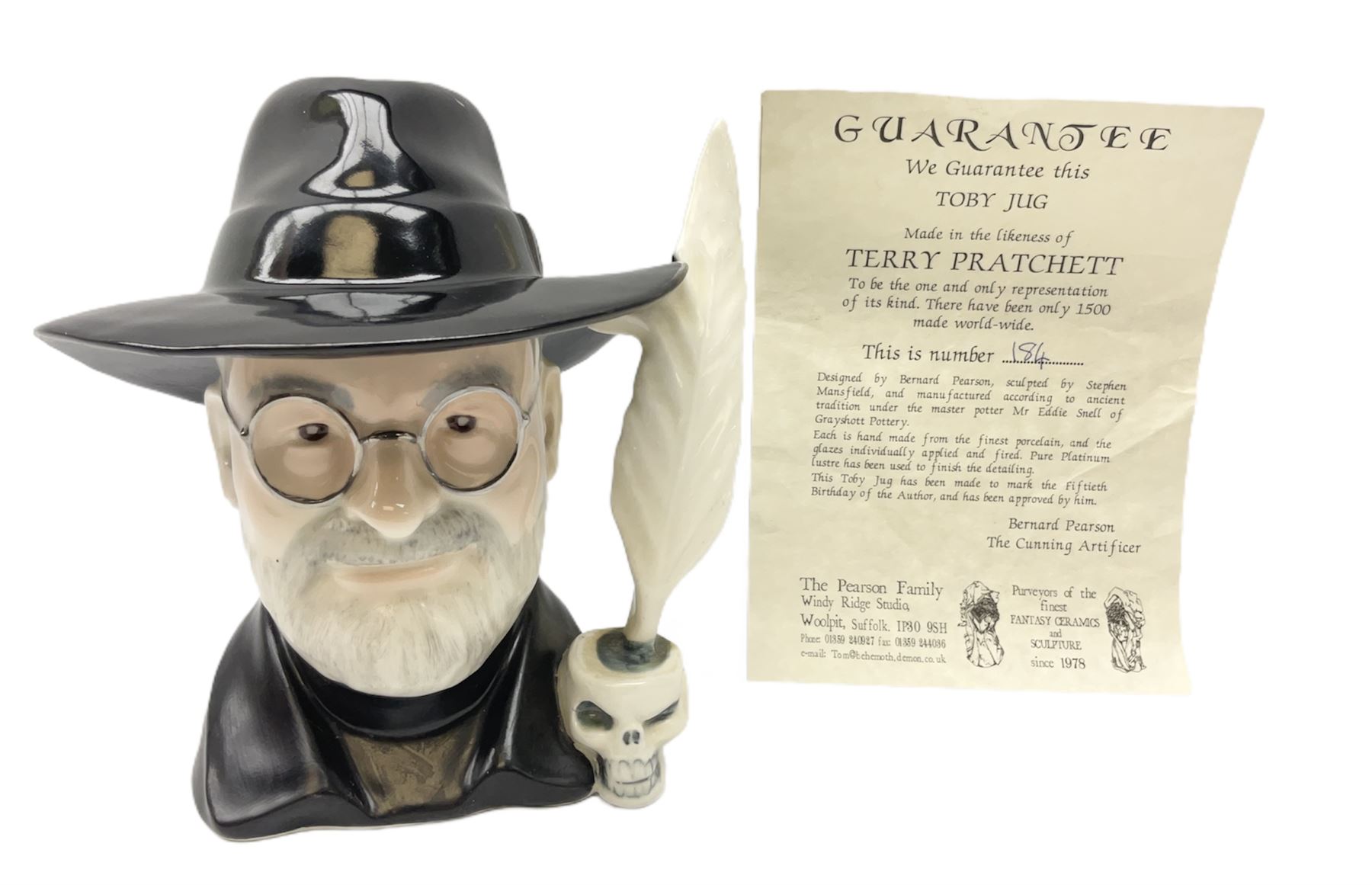 Grayshott Pottery limited edition Terry Pratchett character jug 184/1500, with certificate, H19cm