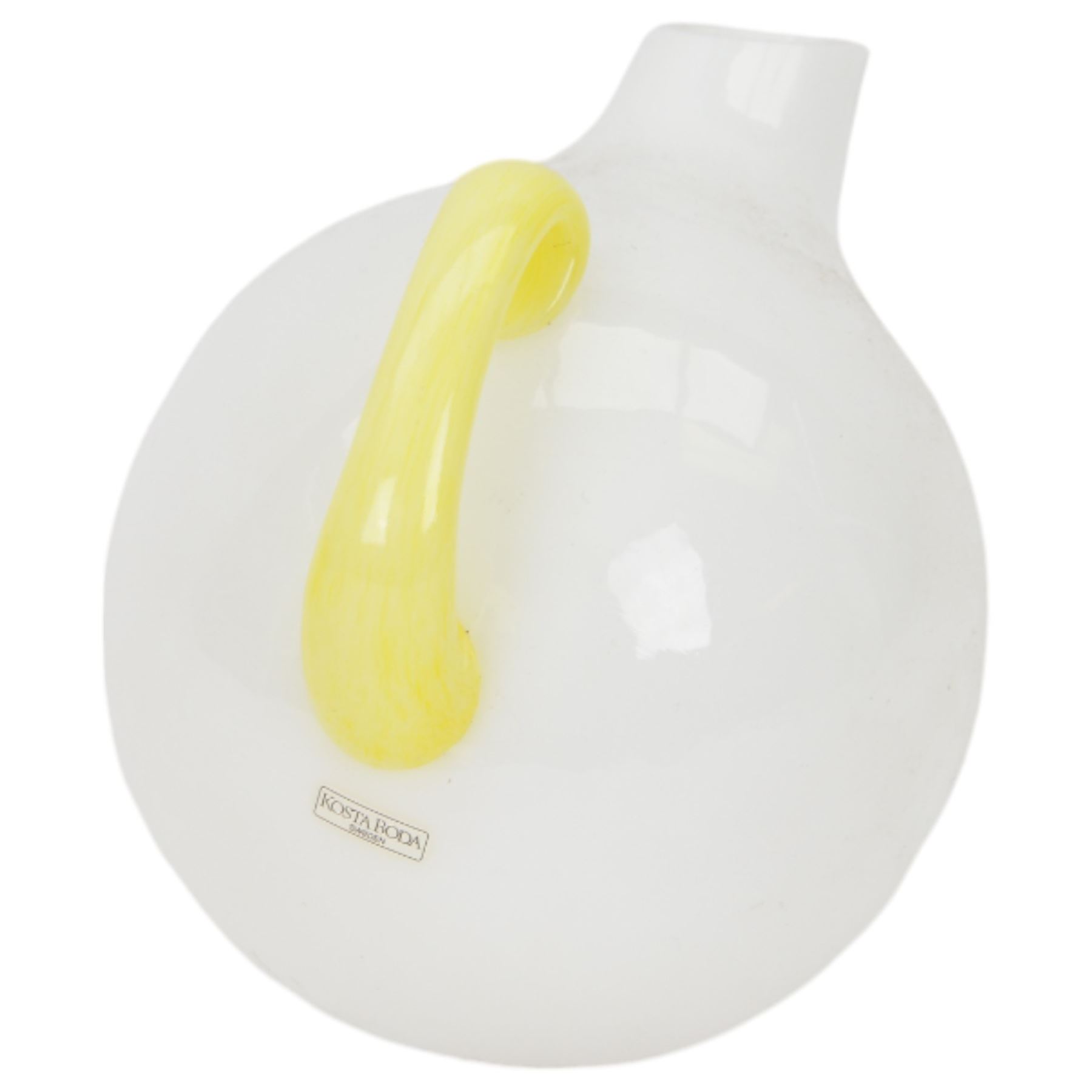 Monica Backstrom for Kosta Boda, milk glass decanter with yellow handle, H18cm