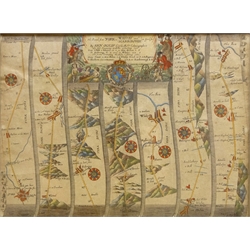  'The Roads from York to Whitby and Scarborough in Yorkshire', 17th century hand coloured map by John Ogilby (Scottish 1600-1676) 33cm x 44cm  