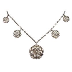 Edwardian silver Yorkshire Rose link necklace by Pearce & Son, Birmingham 1906