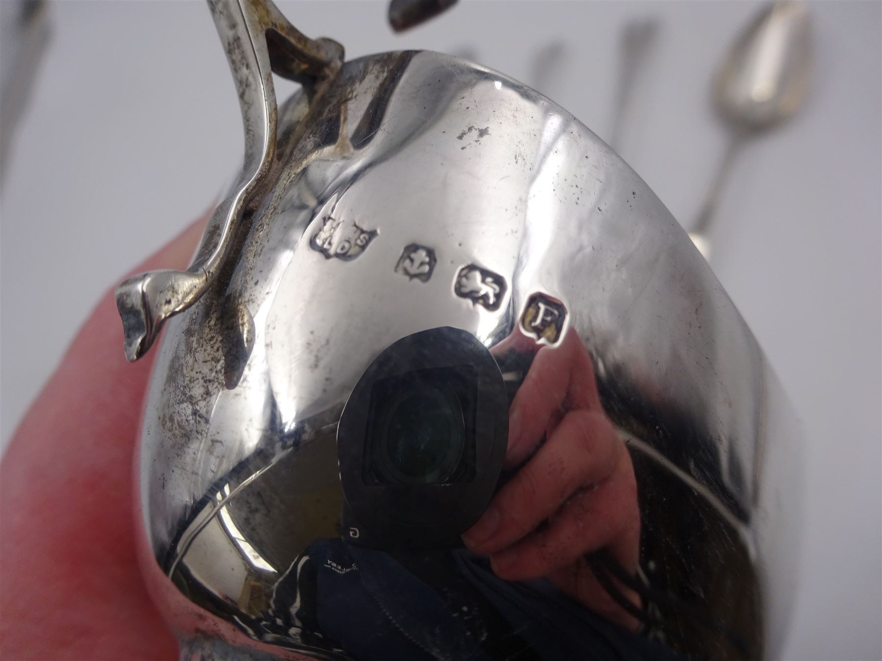 Pair of Georgian silver Old English pattern spoons, hallmarked Thomas Wallis II, London 1791, together with a silver sauce boat, silver cream jug and two other silver spoons, all hallmarked 