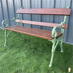 ''Faux Bois'', Cast iron and wood slate bench painted in green - THIS LOT IS TO BE COLLECTED BY APPOINTMENT FROM DUGGLEBY STORAGE, GREAT HILL, EASTFIELD, SCARBOROUGH, YO11 3TX