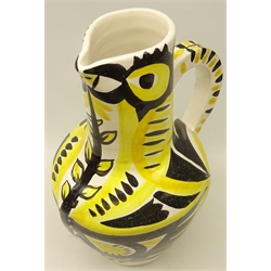  After Pablo Picasso (1881-1973) Hibou pattern pitcher the reverse painted with a figure, stamped Madoura Plein Feu, H42cm   Provenance: from the estate of Keith Beverley of Sandell, Flamborough  